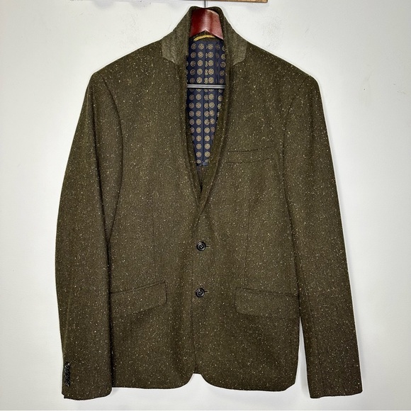 Scotch & Soda Olive Green Donnegal Tweed Single Breasted Blazer Sport Coat M/48